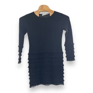 Trina Turk Women's Merino Wool Charcoal Sass Fringe Sweater Dress Black Medium